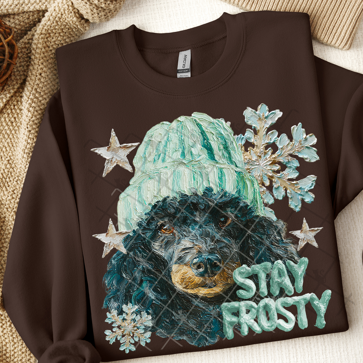 Black Poodle stay frosty (TTD) DTF Transfer