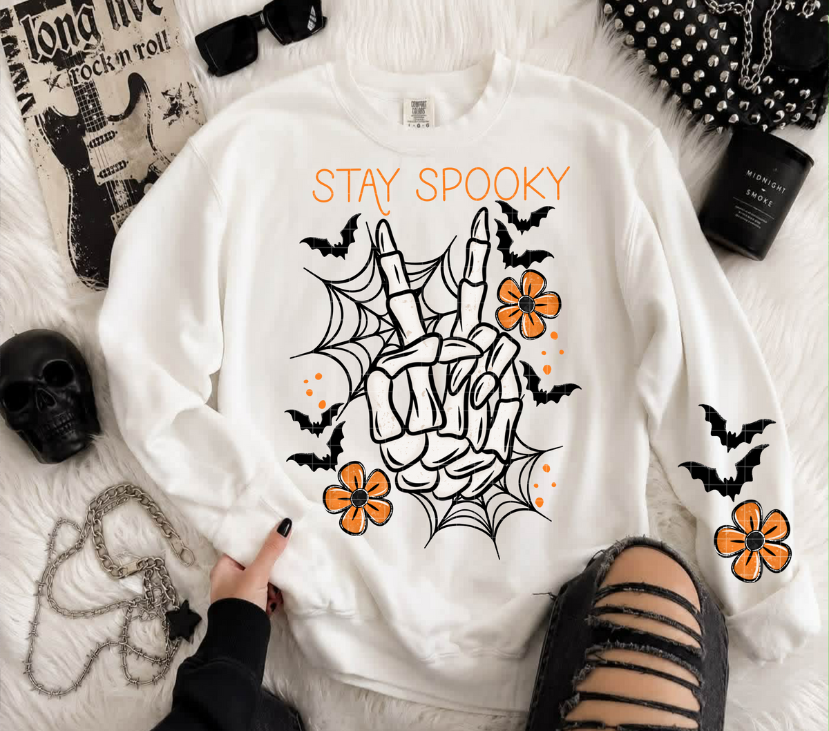 Stay spooky skeleton hand (FRONT ONLY) (Linda) DTF Transfer