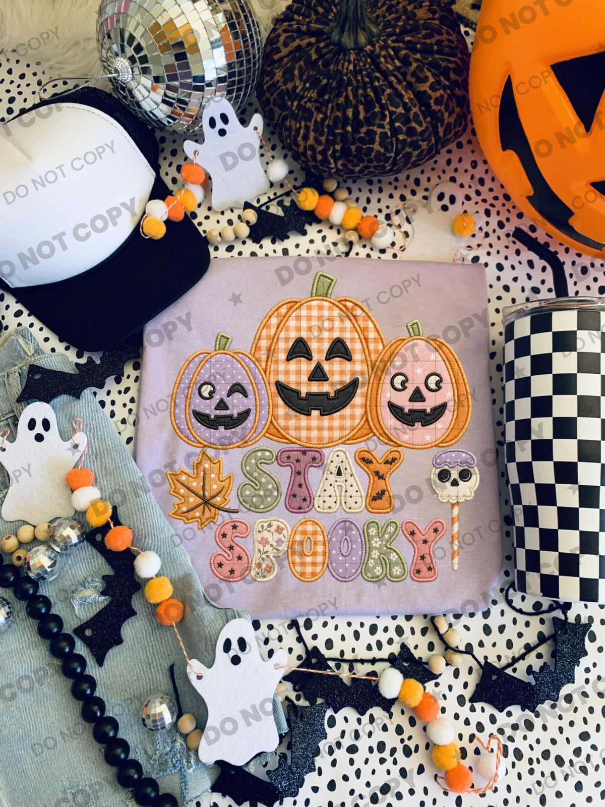 Stay spooky pumpkin trio faux embroidery (HW) DTF Transfer