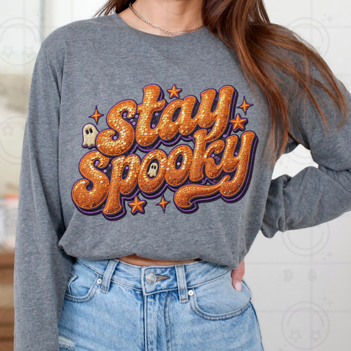 Stay spooky faux orange rhinestones (HW) DTF Transfer