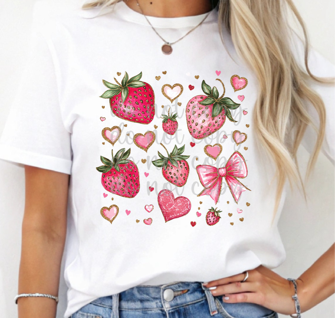 Strawberries, Hearts, and Bows (Parker) 101726 DTF transfer
