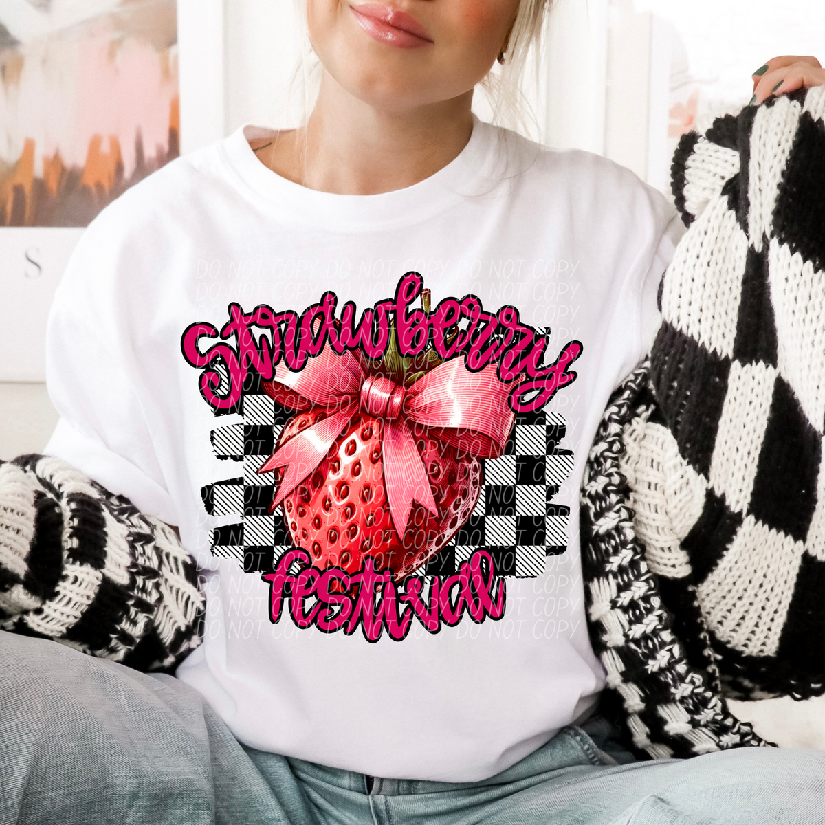 Strawberry Festival Berry with Bow Checkered (CITY) DTF transfer
