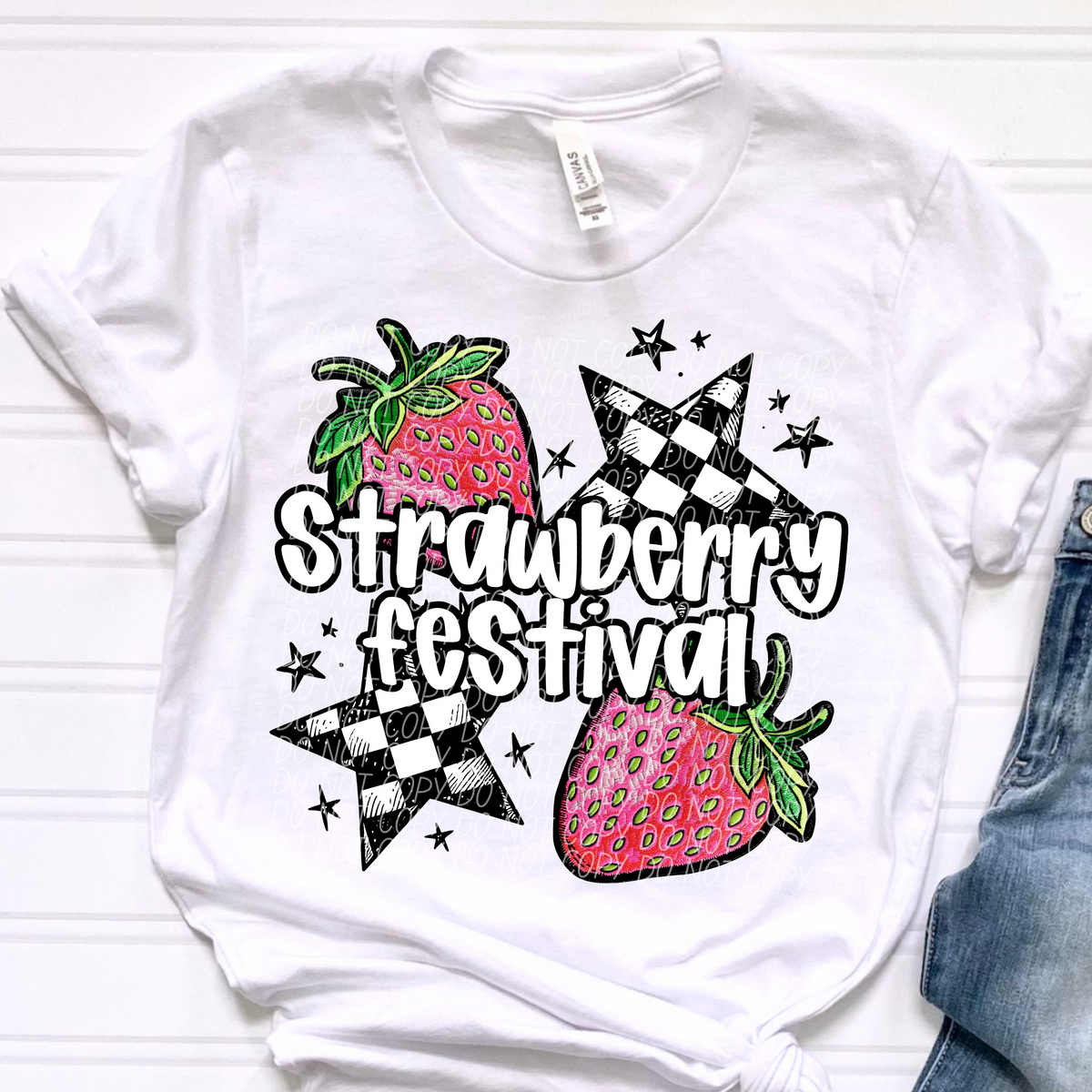 Strawberry Festival White Font Checkered Stars (CITY) DTF transfer