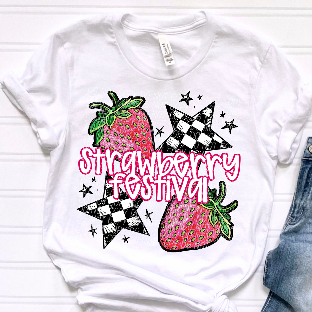 Strawberry Festival Pink Font Checkered Stars (CITY) DTF transfer