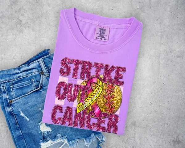 strike out cancer softball RIBBON sequins 40240 DTF TRANSFER