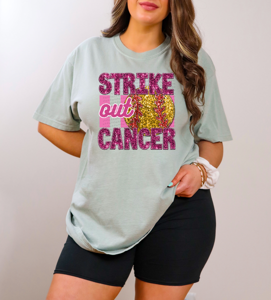 strike (PINK to the side) out cancer softball sequins 40243 DTF TRANSFER