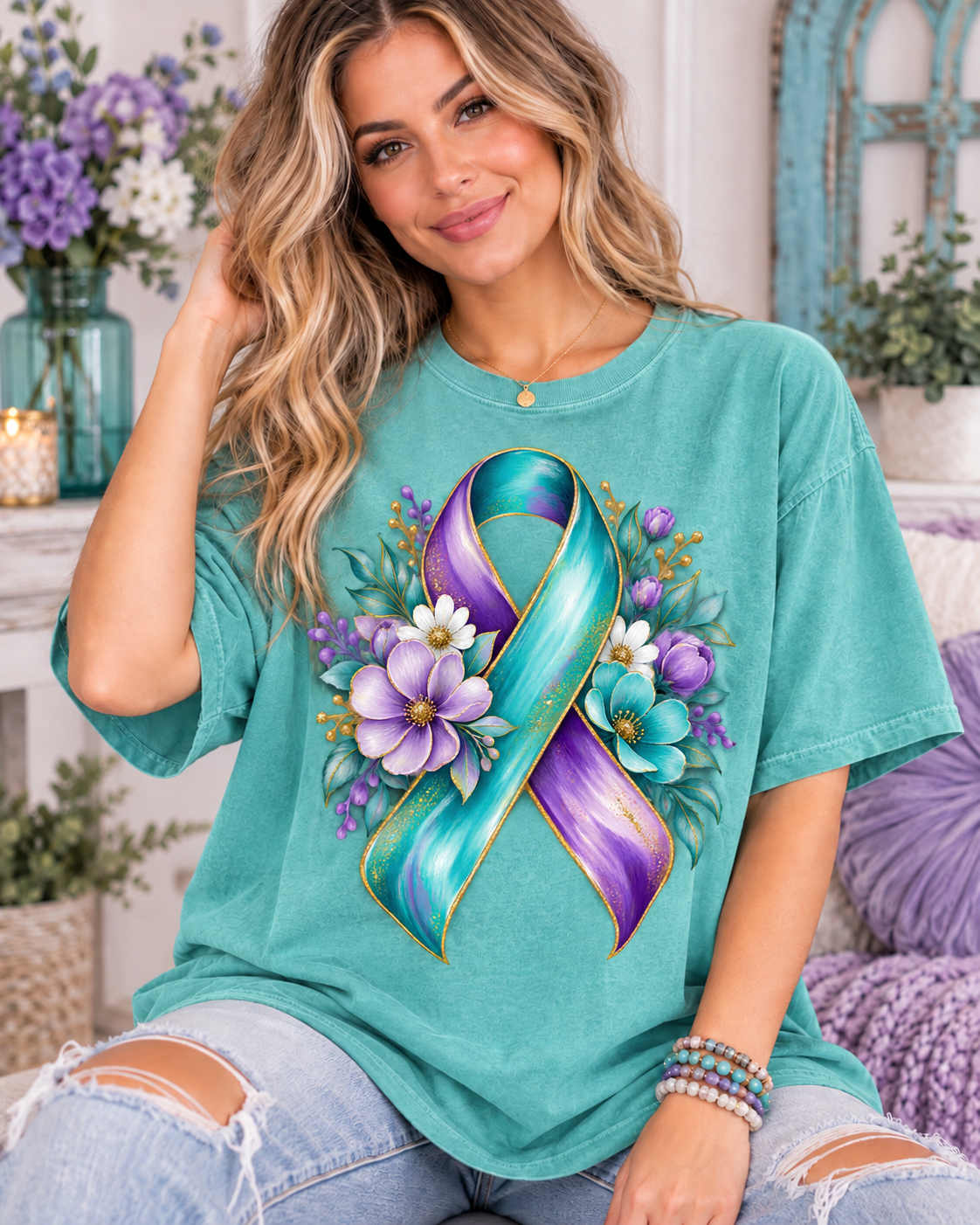 Suicide prevention floral ribbon (Parker) DTF transfer