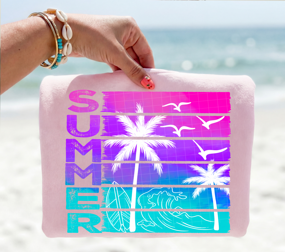 Summer brushstrokes with palm trees (40e) DTF Transfer