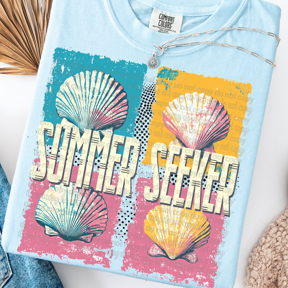 summer seeker seashell blocks. (TTD) DTF transfer