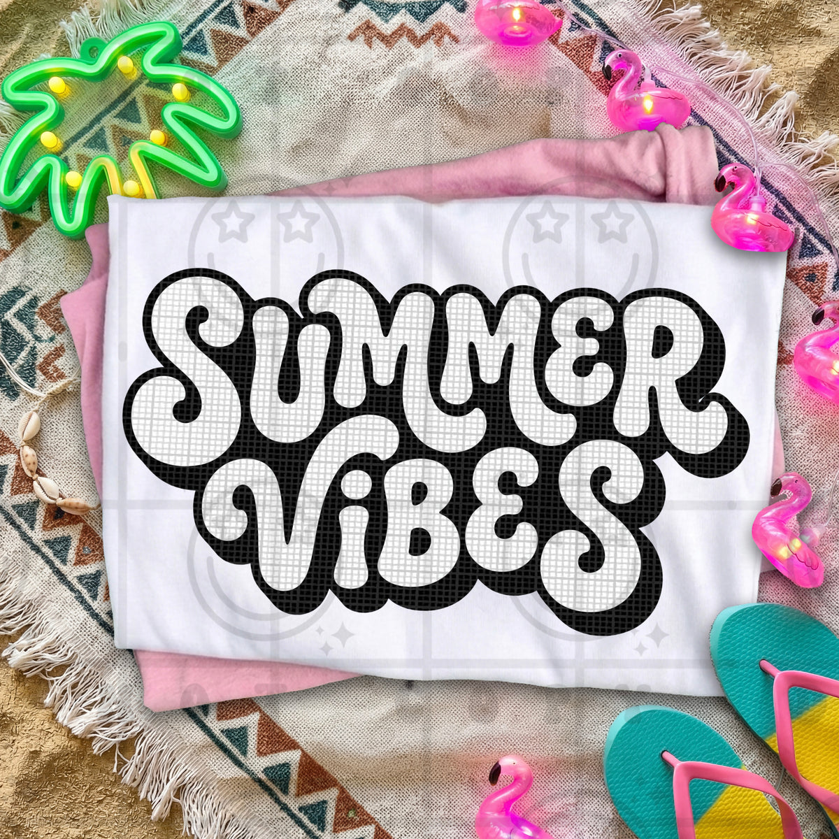 Summer vibes WHITE black outline (HW) DTF Transfer