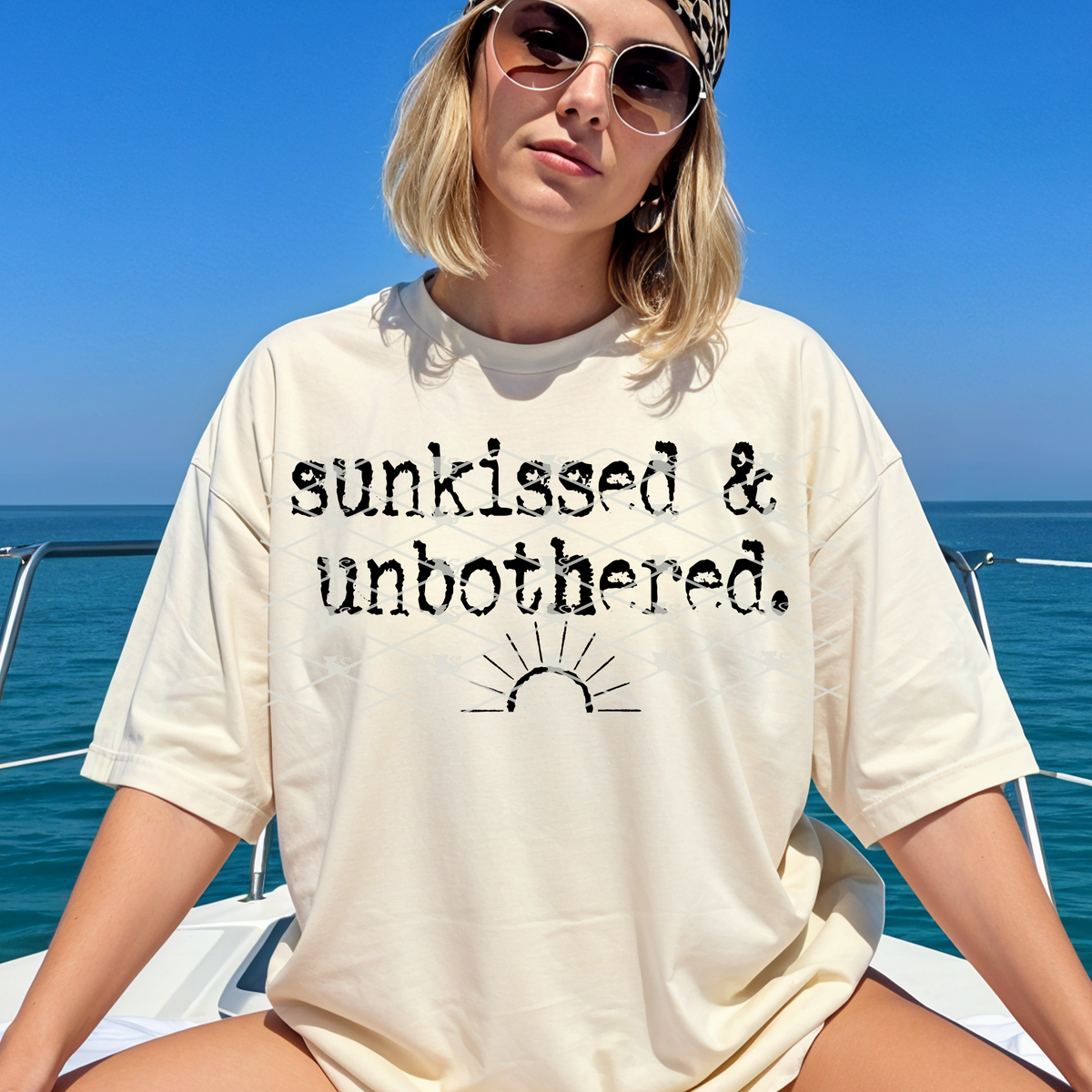 Sunkissed & unbothered BLACK thin line (TTD) DTF Transfer