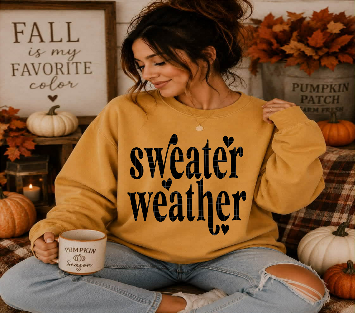 Sweater weather with hearts BLACK (Linda) DTF Transfer