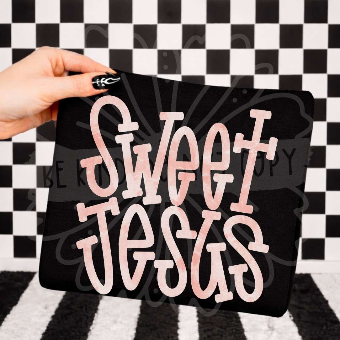 Sweet Jesus PINK font (Vehement) DTF transfer