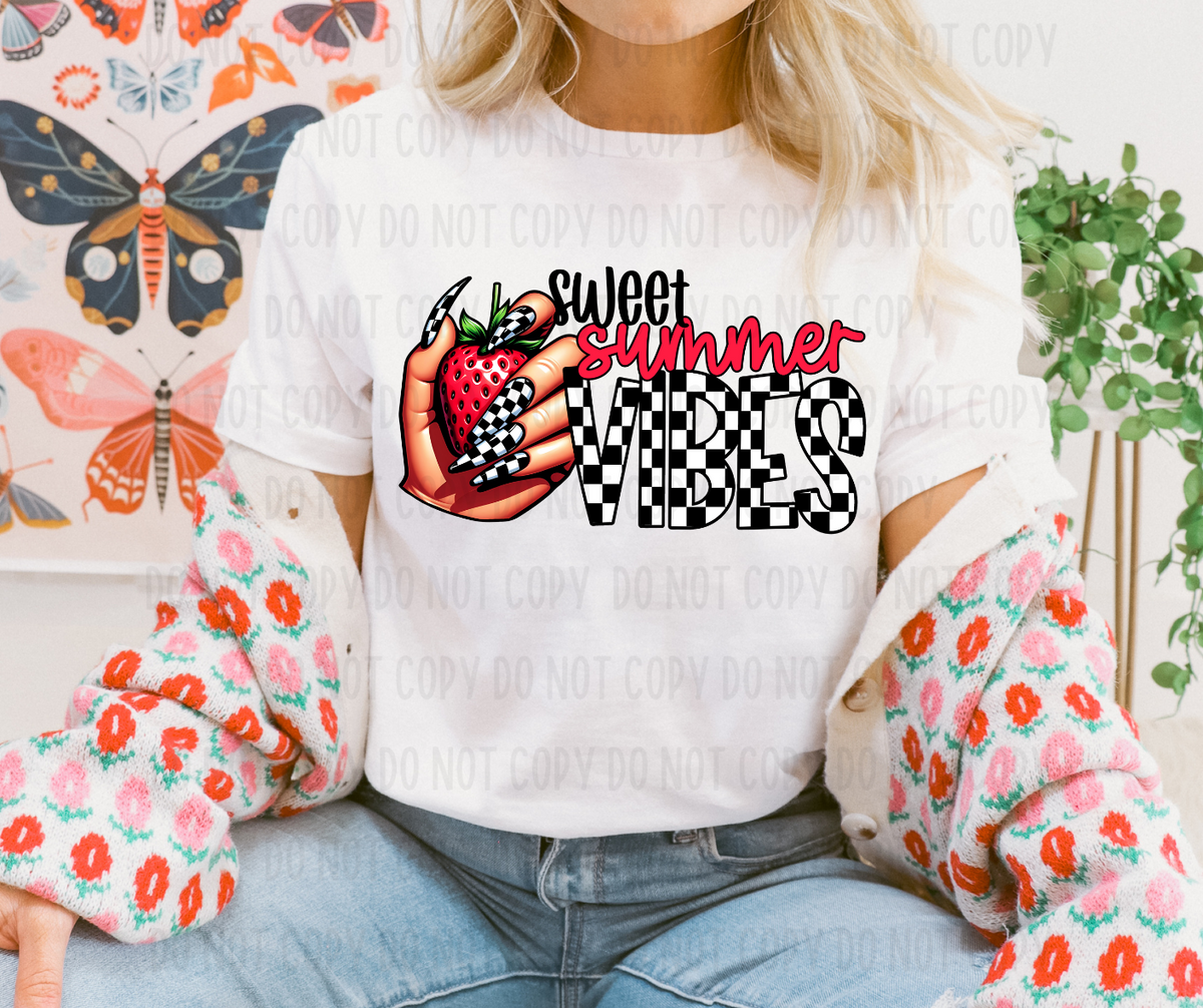 Sweet Summer Vibes Checkered Strawberry (Canvista) DTF transfer