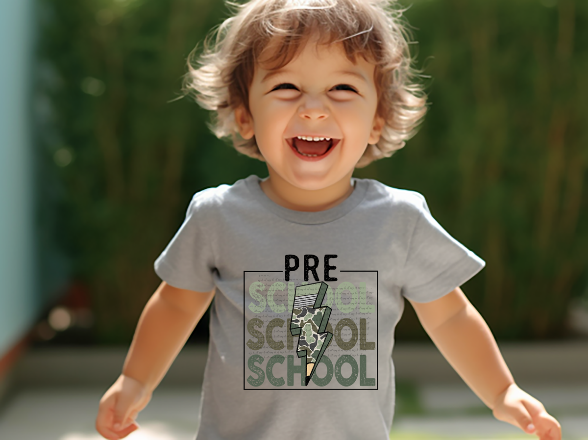 Pre school stacked camo DTF transfer