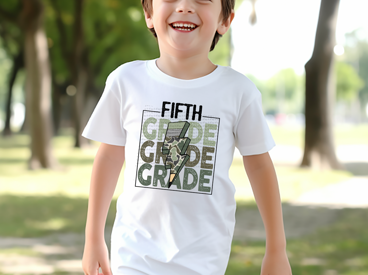 Fifth grade stacked camo DTF transfer