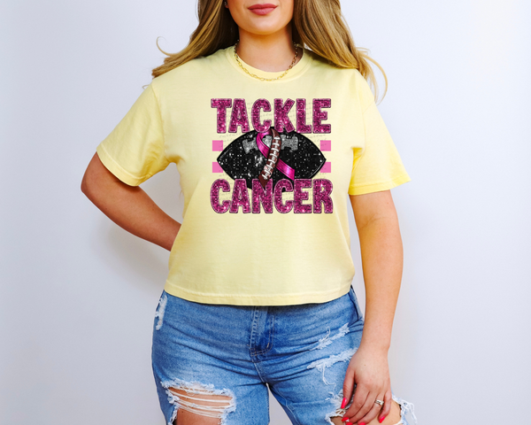 Tackle cancer black football ribbon checkered background SEQUIN 40250 DTF TRANSFER
