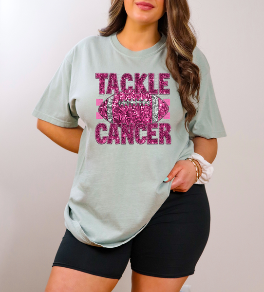 Tackle cancer PINK and silver football sequin 40258 DTF TRANSFER