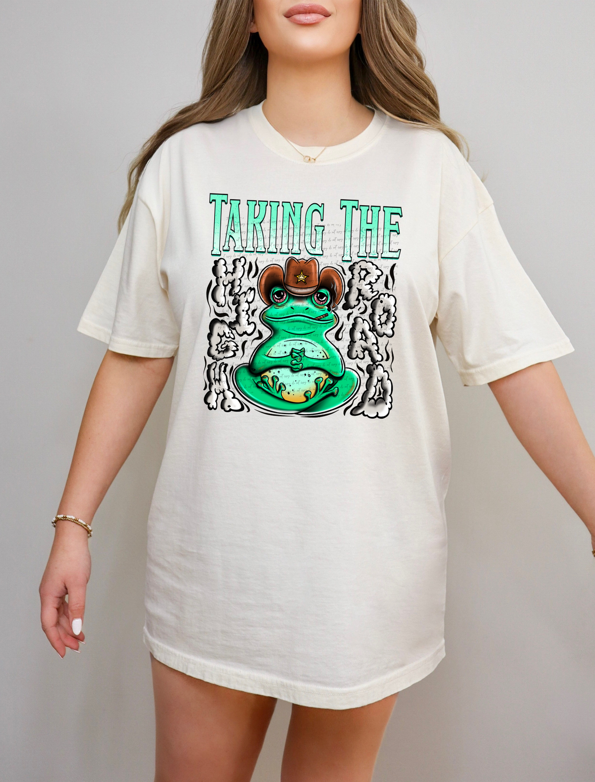 Taking The High Road WHITE font 42672 DTF transfer
