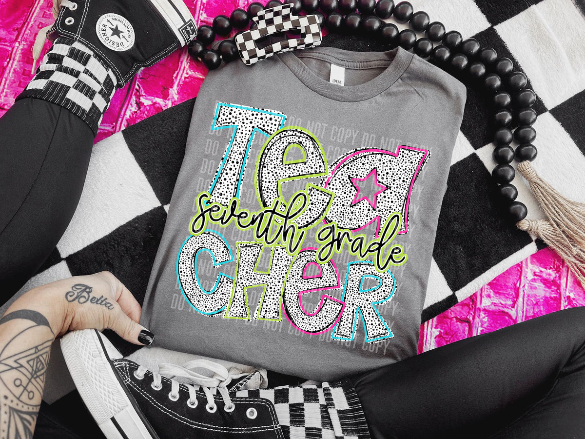 Seventh Grade Teacher Star Dots Stone 54902 DTF transfer