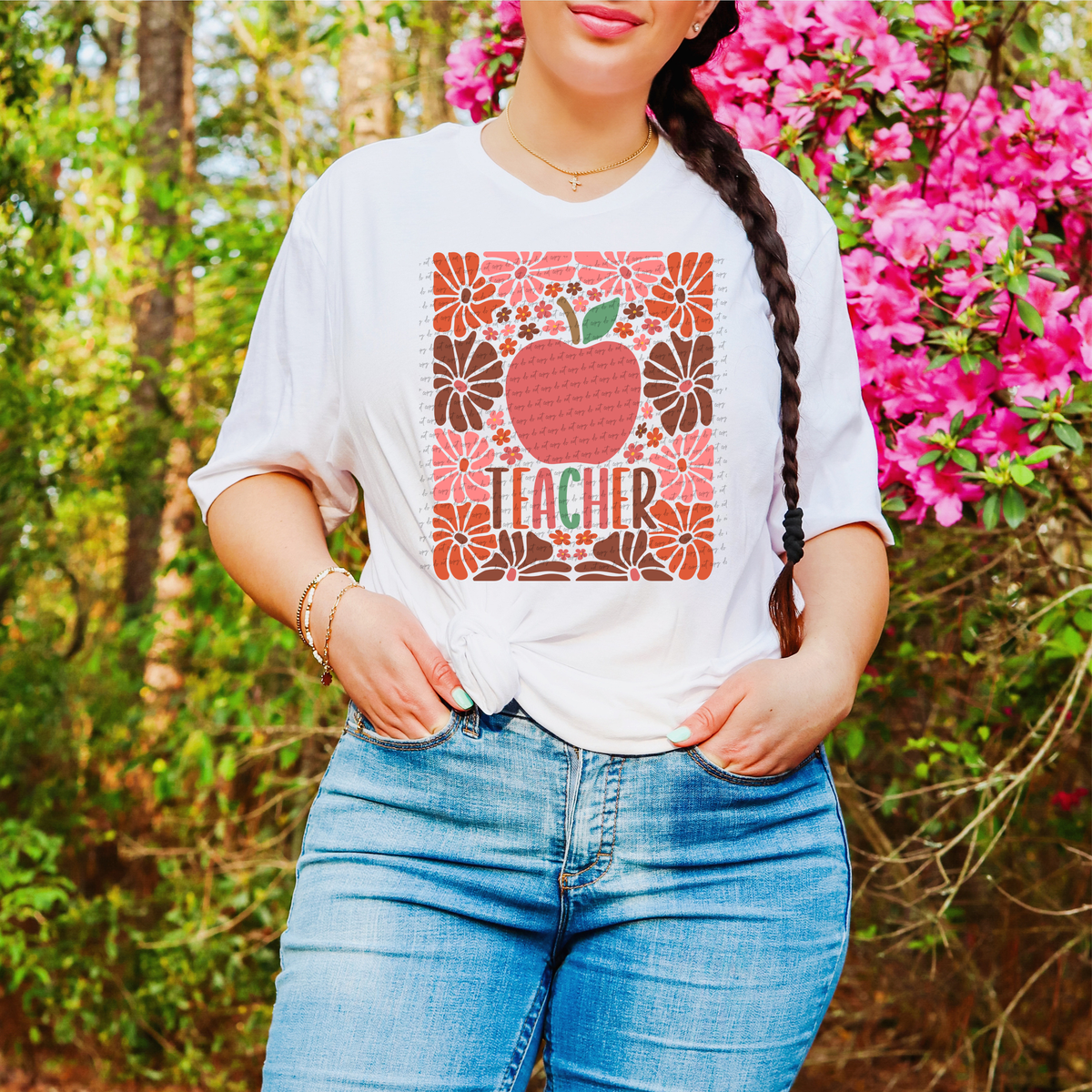 Teacher Apple Boho Flowers 59983 DTF Transfer