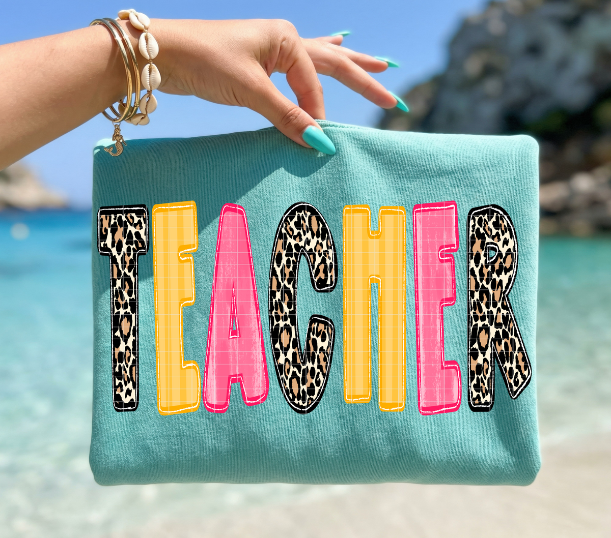 Teacher cheetah pink yellow print (Linda) DTF Transfer