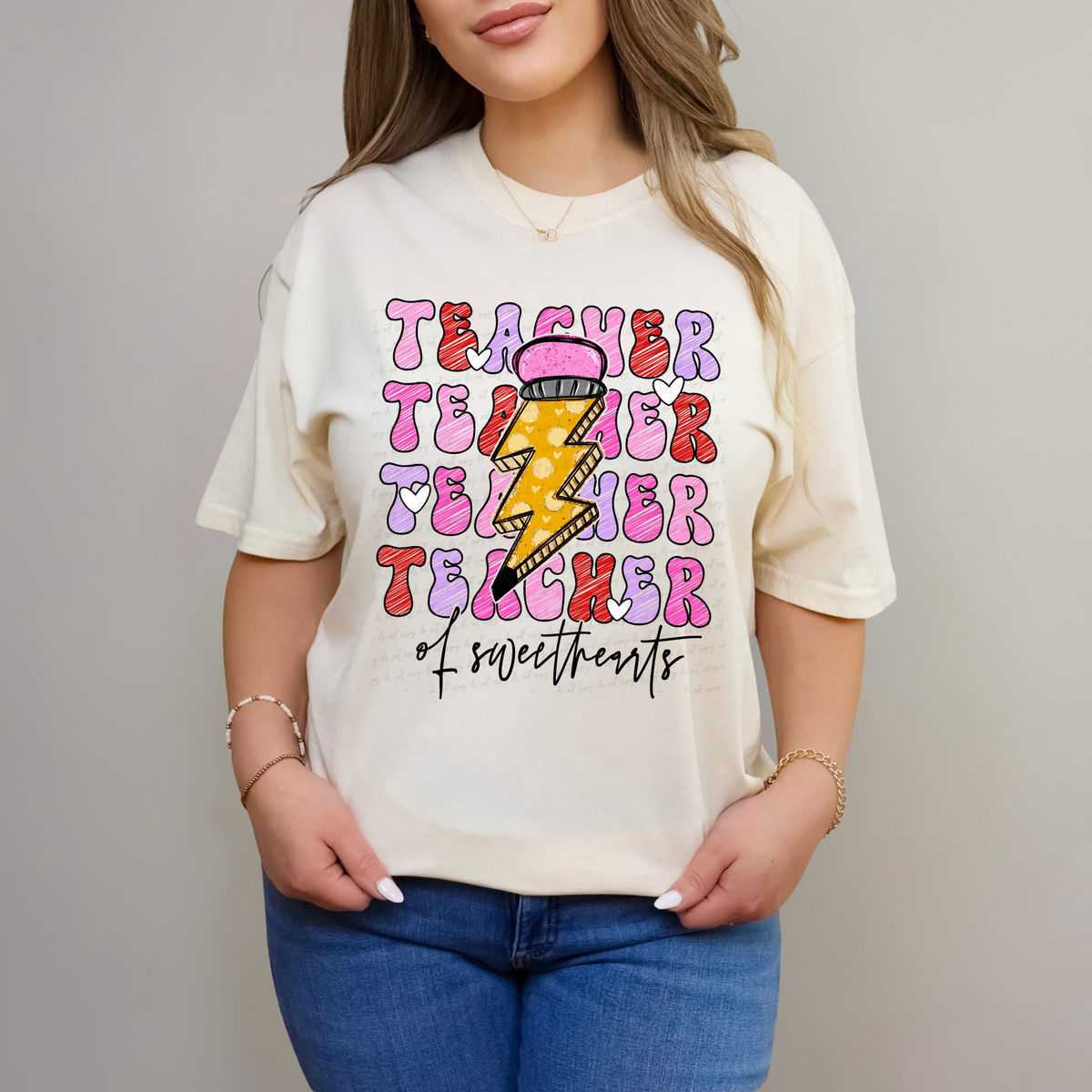 Teacher Of The Sweethearts Stacked Lightning Bolt Pencil 117086 DTF Transfer