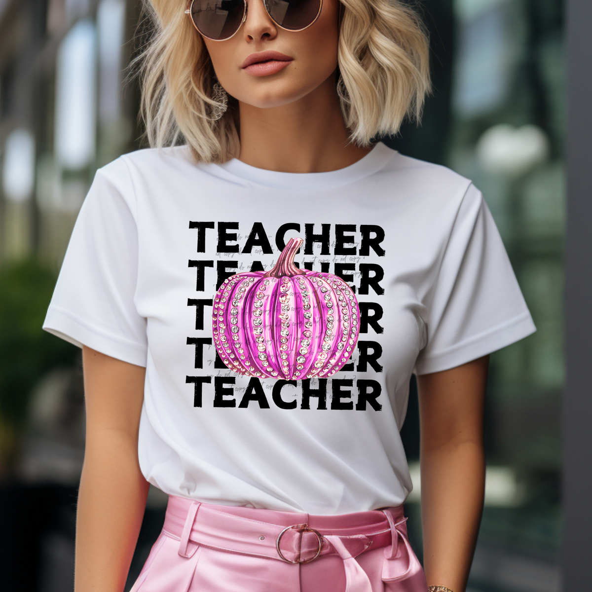 Teacher Pumpkin Rhinestone 46040 DTF transfer