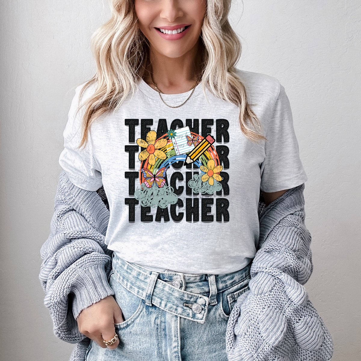 Teacher Floral Rainbow Pencil 46041 DTF transfer
