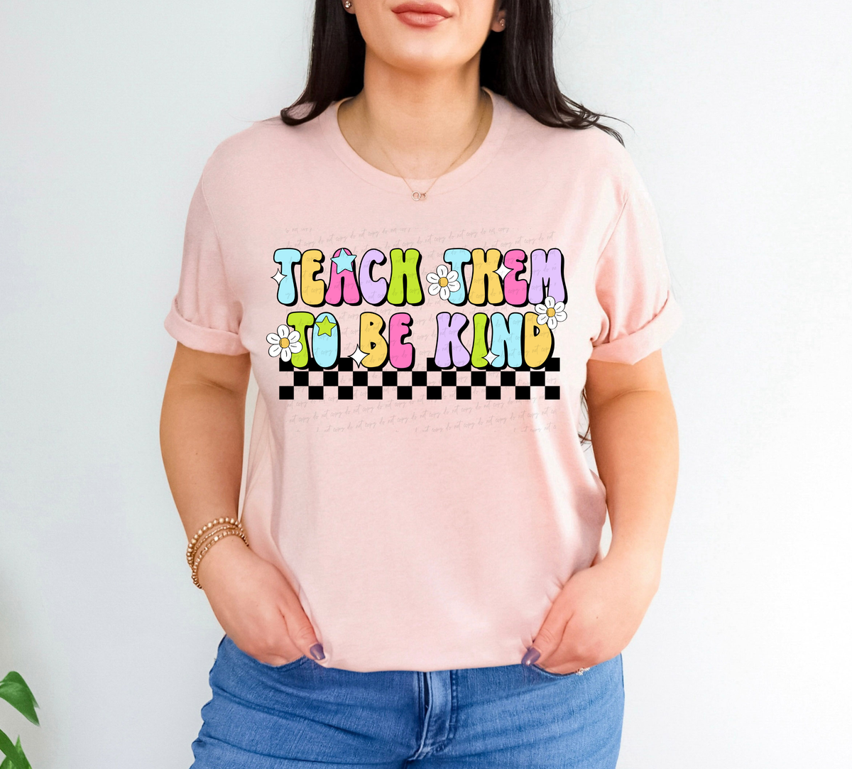 Teach Them To Be Kind Floral Checkered 108829 DTF transfer