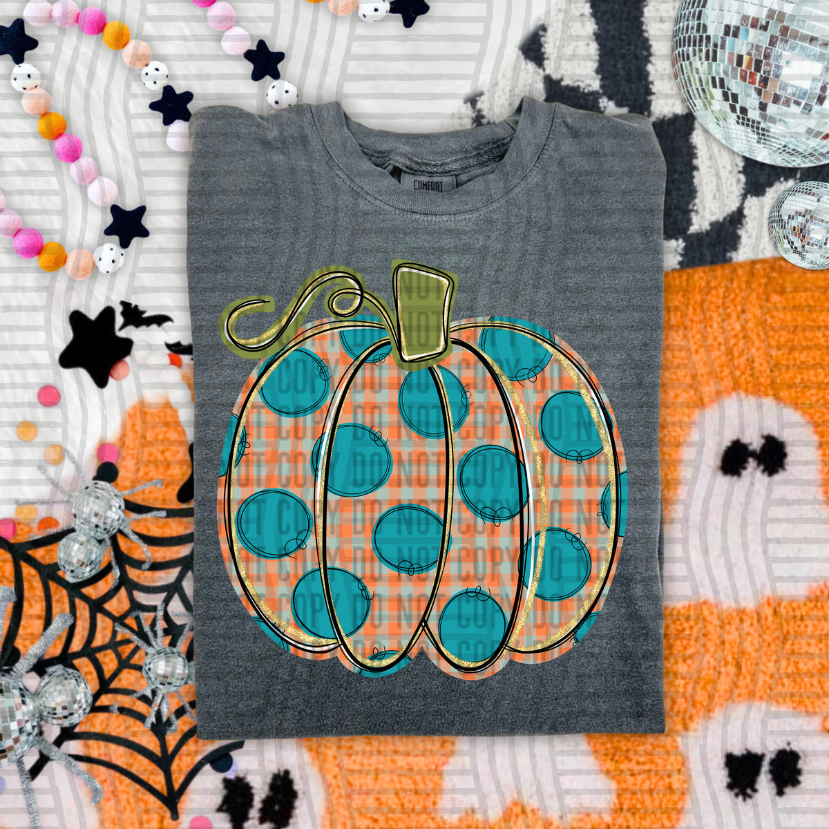 Teal dots pumpkin (Caplinger) DTF Transfers