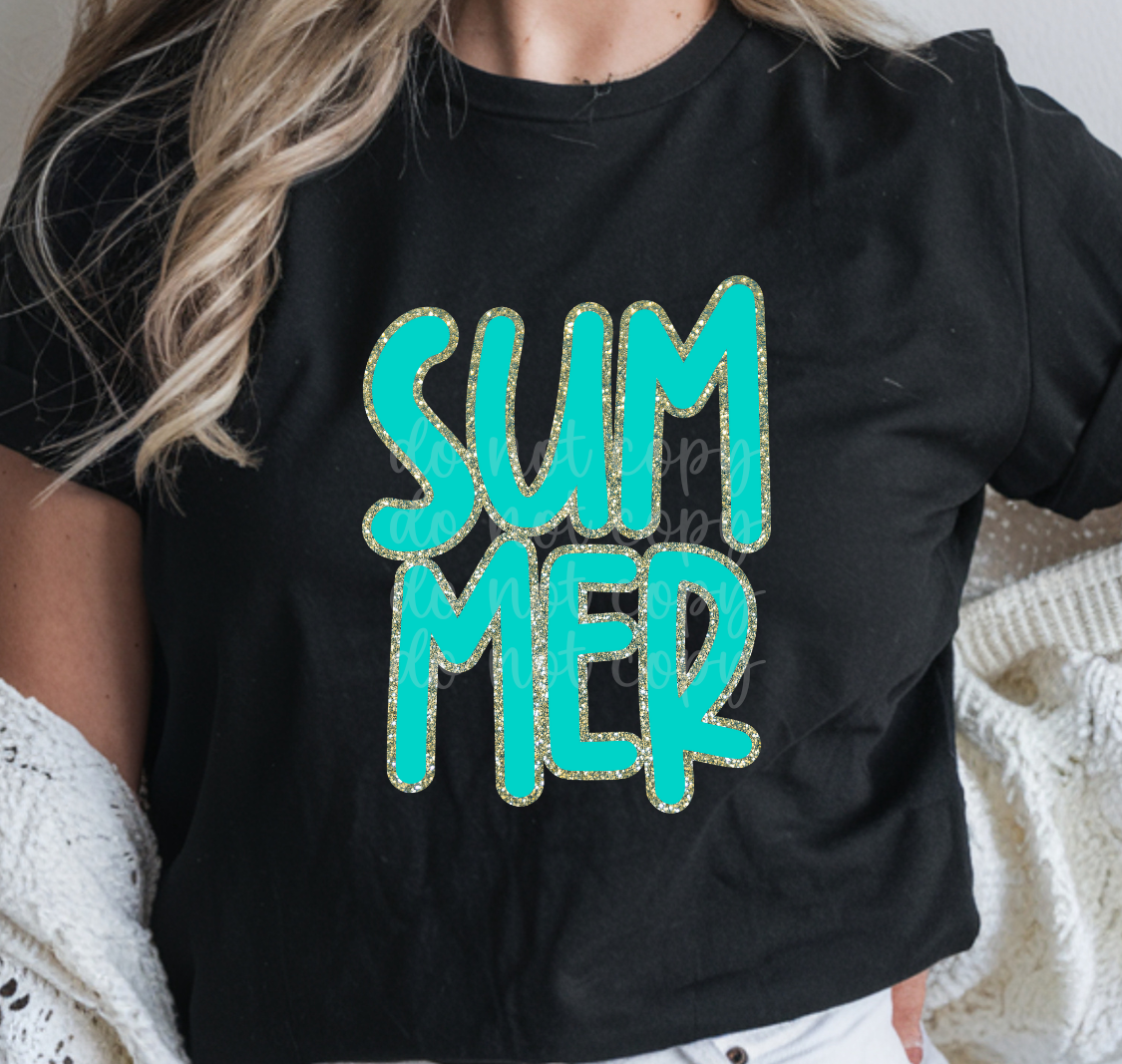 Summer Teal and Gold (Parker) 101715 DTF transfer