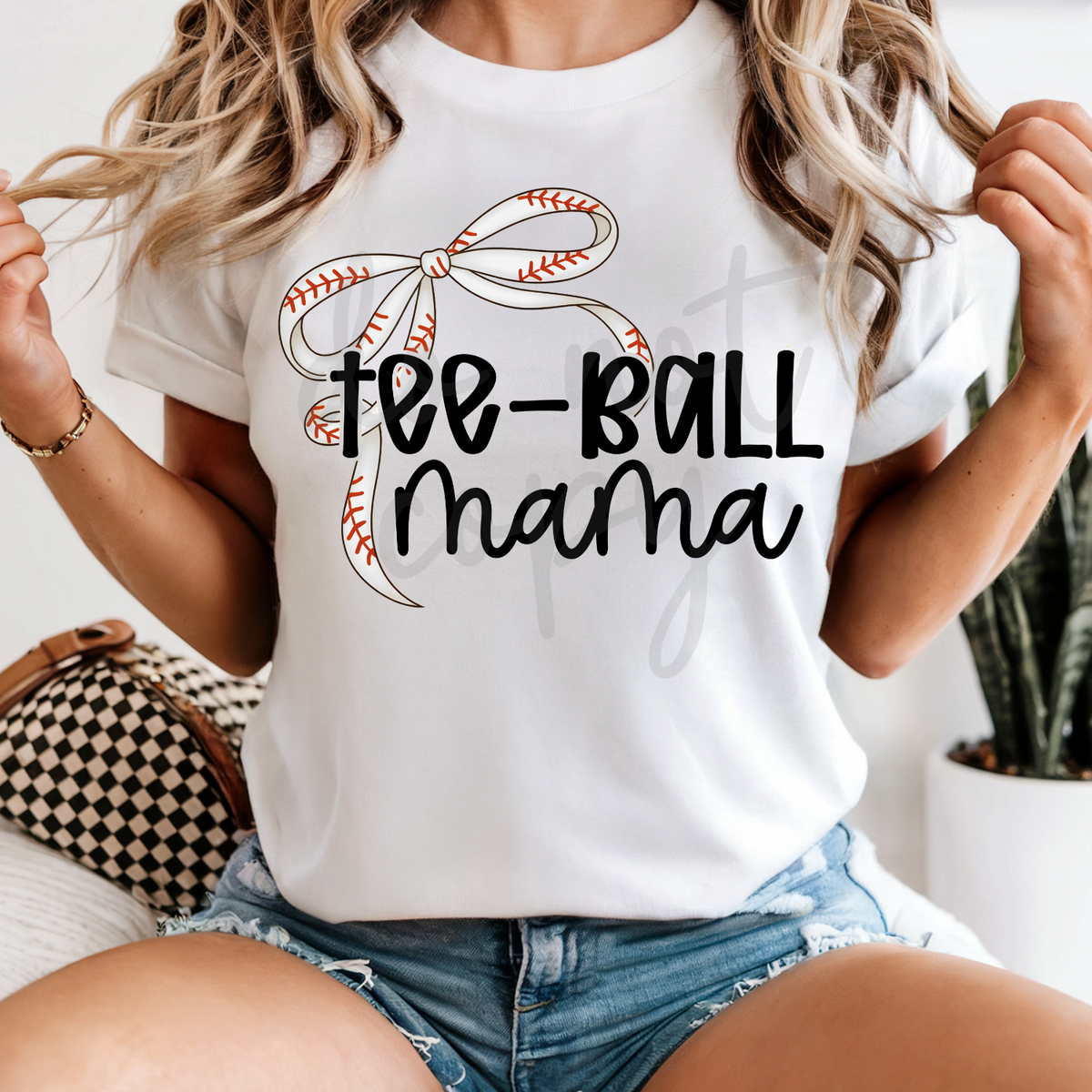 Tee-ball mama BLACK with ball bow (Parker) DTF Transfer