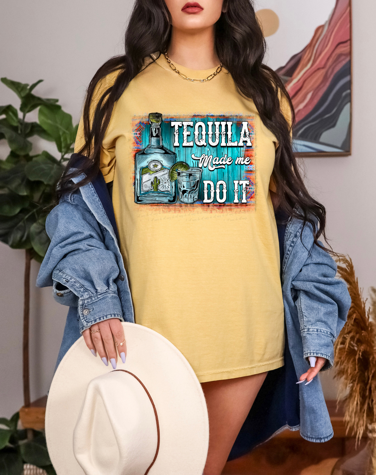 Tequila Made Me Do It Teal Background 116264 DTF Transfer