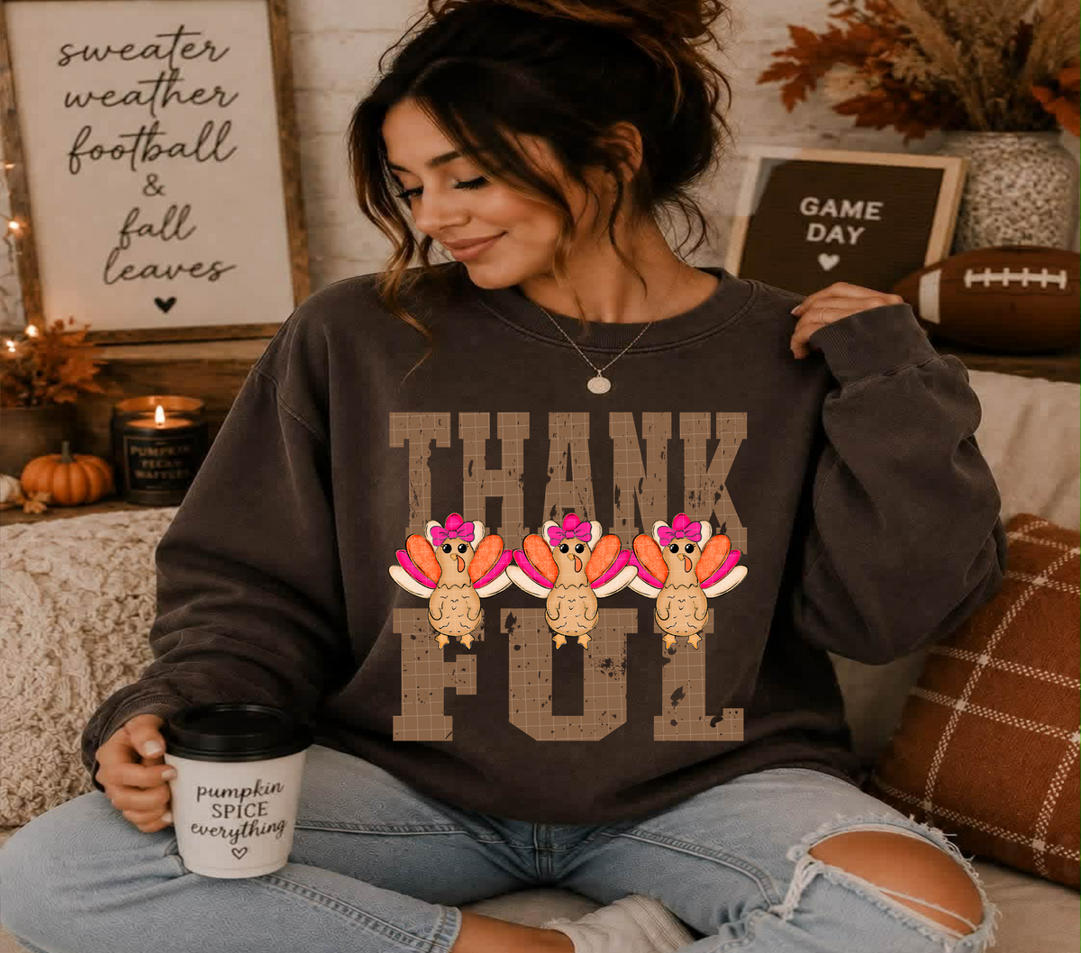 ThankFUL with trio girl turkeys (Linda) DTF Transfer