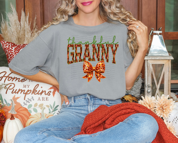 Thankful Granny Orange Bow Faux Sequin 69527 DTF transfer