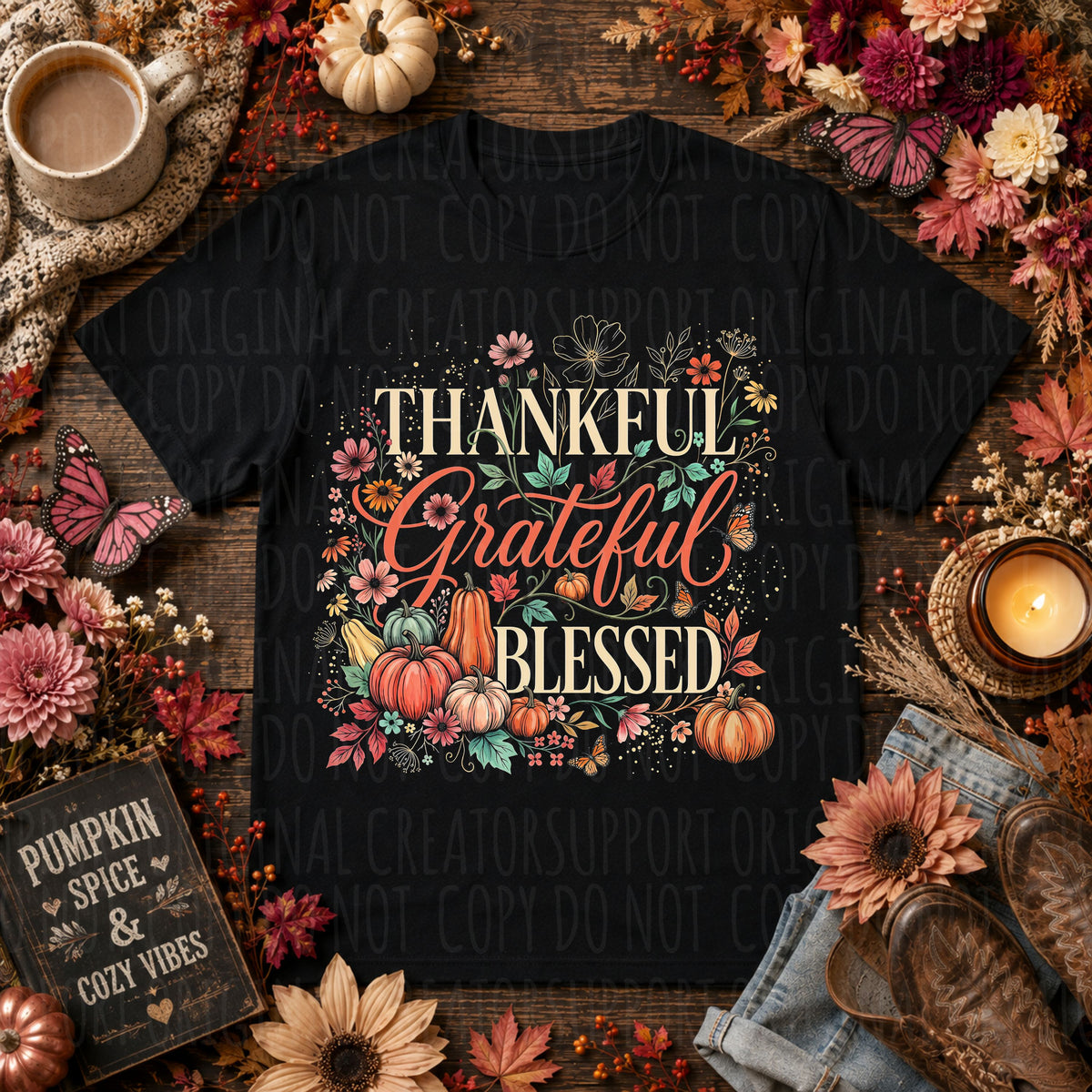 Thankful grateful and blessed pastel flowers and pumpkins (SDD) DTF Transfer