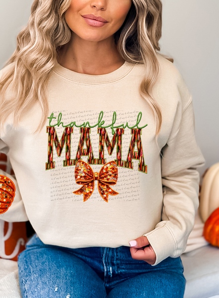 Thankful Mama Orange Bow Faux Sequin (Front Print) 69528 DTF transfer