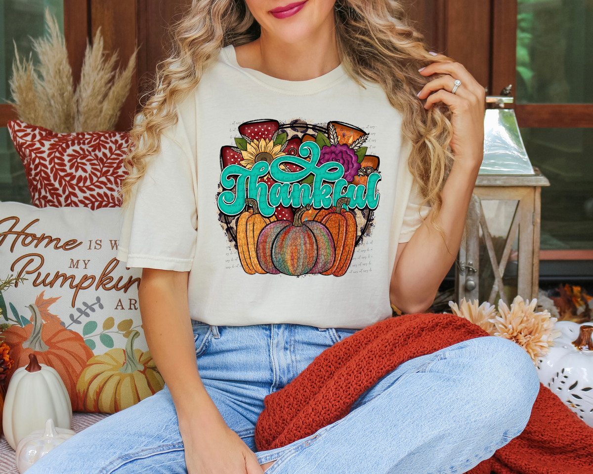 Teal Thankful Pumpkins 59988 DTF Transfer