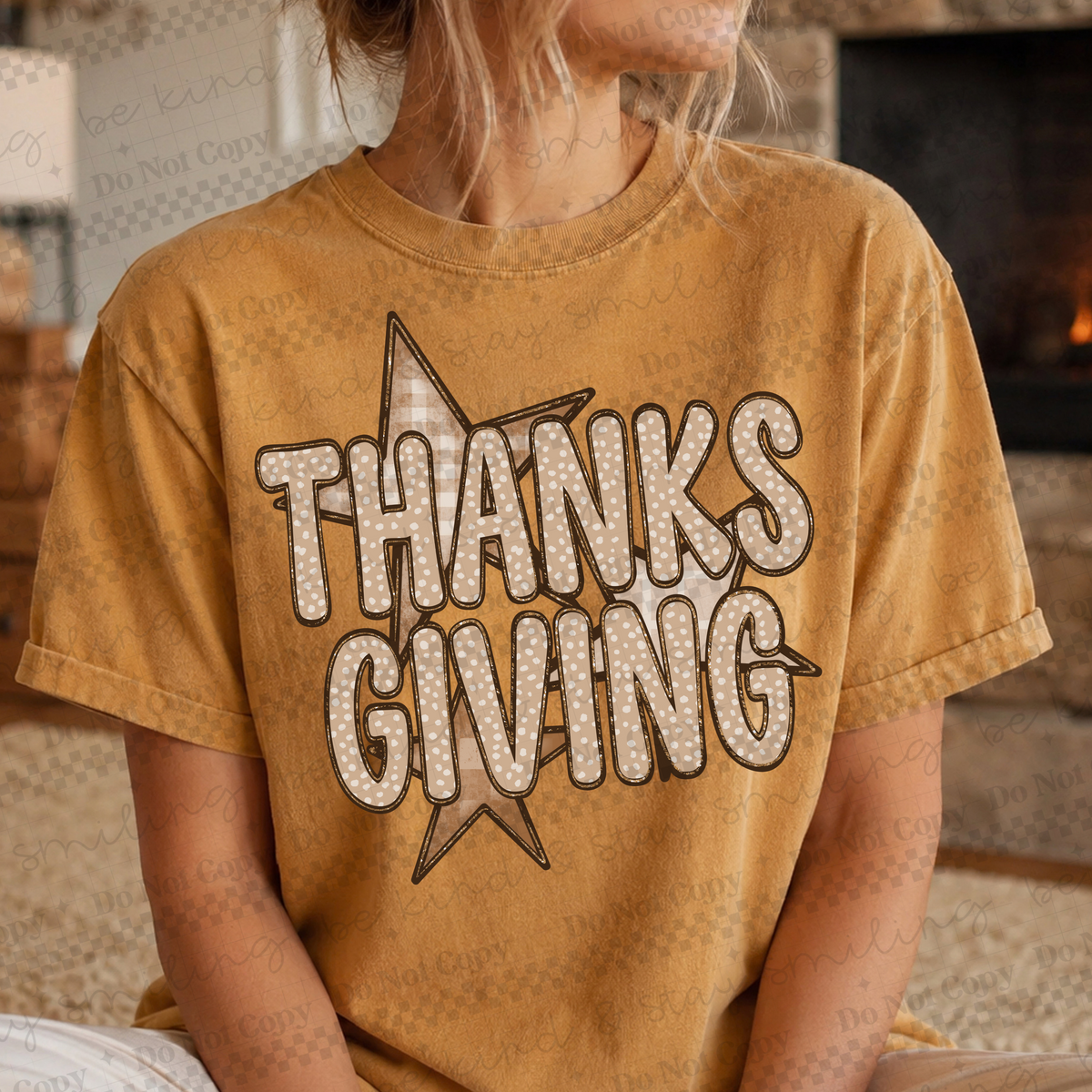 Thanksgiving-Dot Font with Checker Stars (CMLD) DTF Transfer