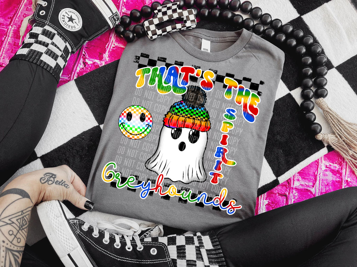 That's the spirit Greyhounds rainbow colors with GHOST DTF transfer