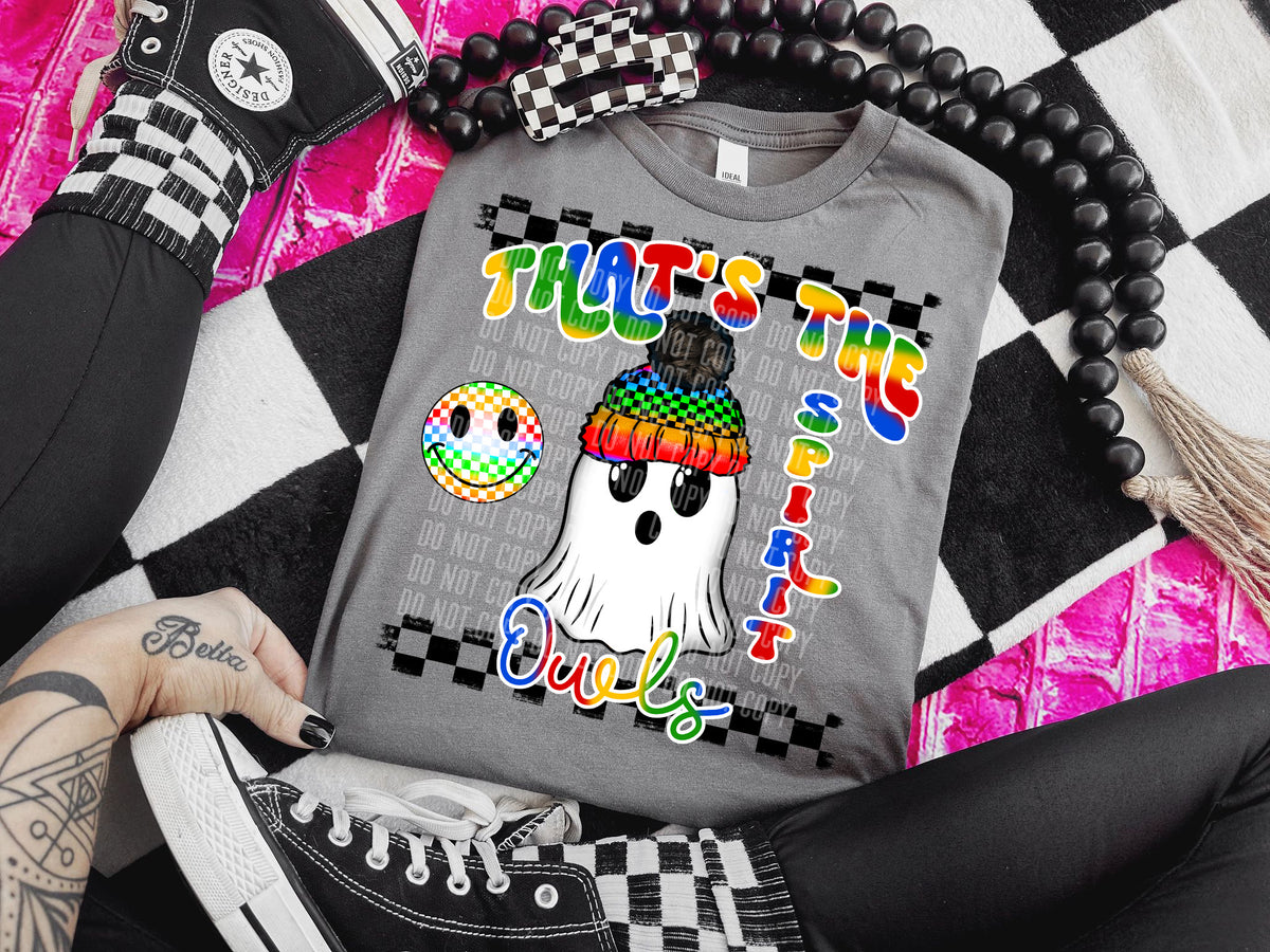 That's the spirit Owls rainbow colors with GHOST DTF transfer