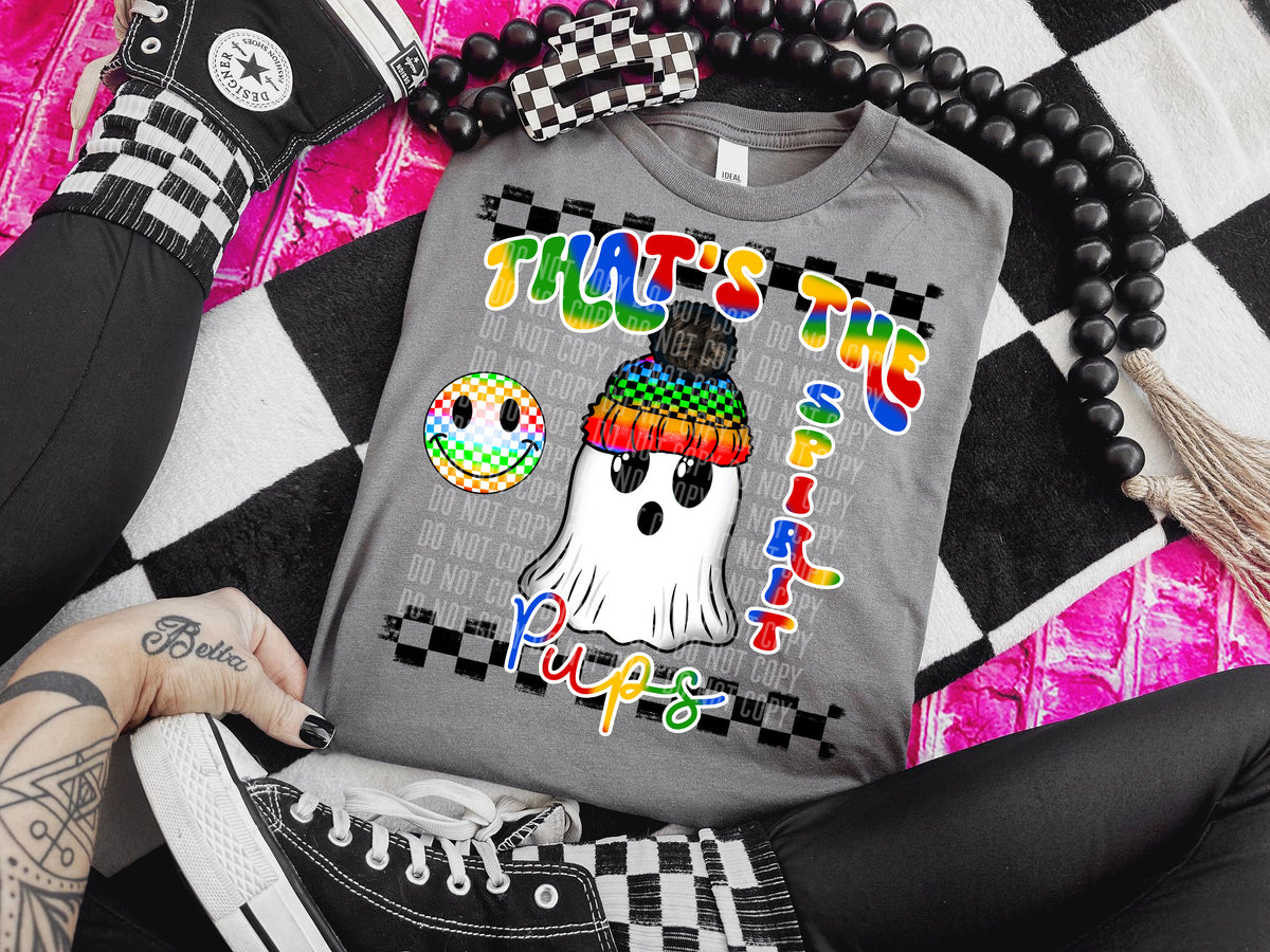 That's the spirit Pups rainbow colors with GHOST DTF transfer