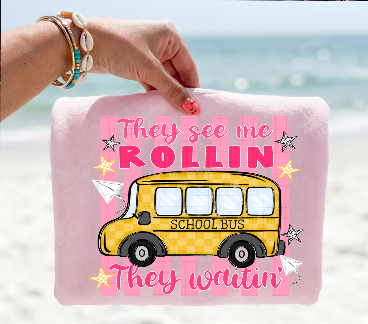 They see me rollin they waitin pink stripes (Linda) DTF Transfer