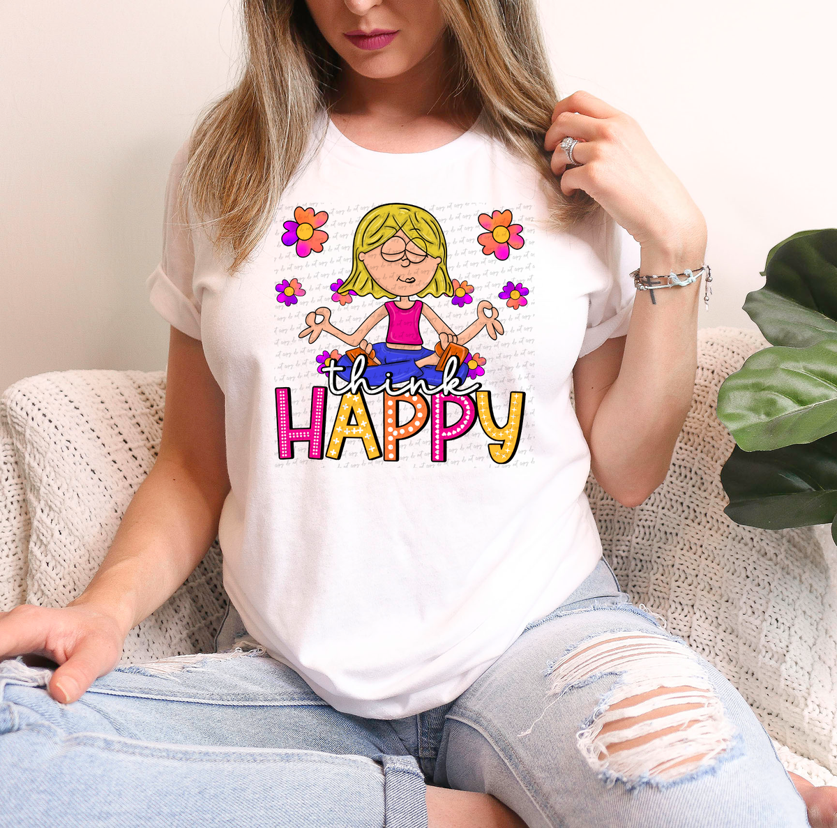 Think Happy Yoga Girl Retro 117624 DTF transfer