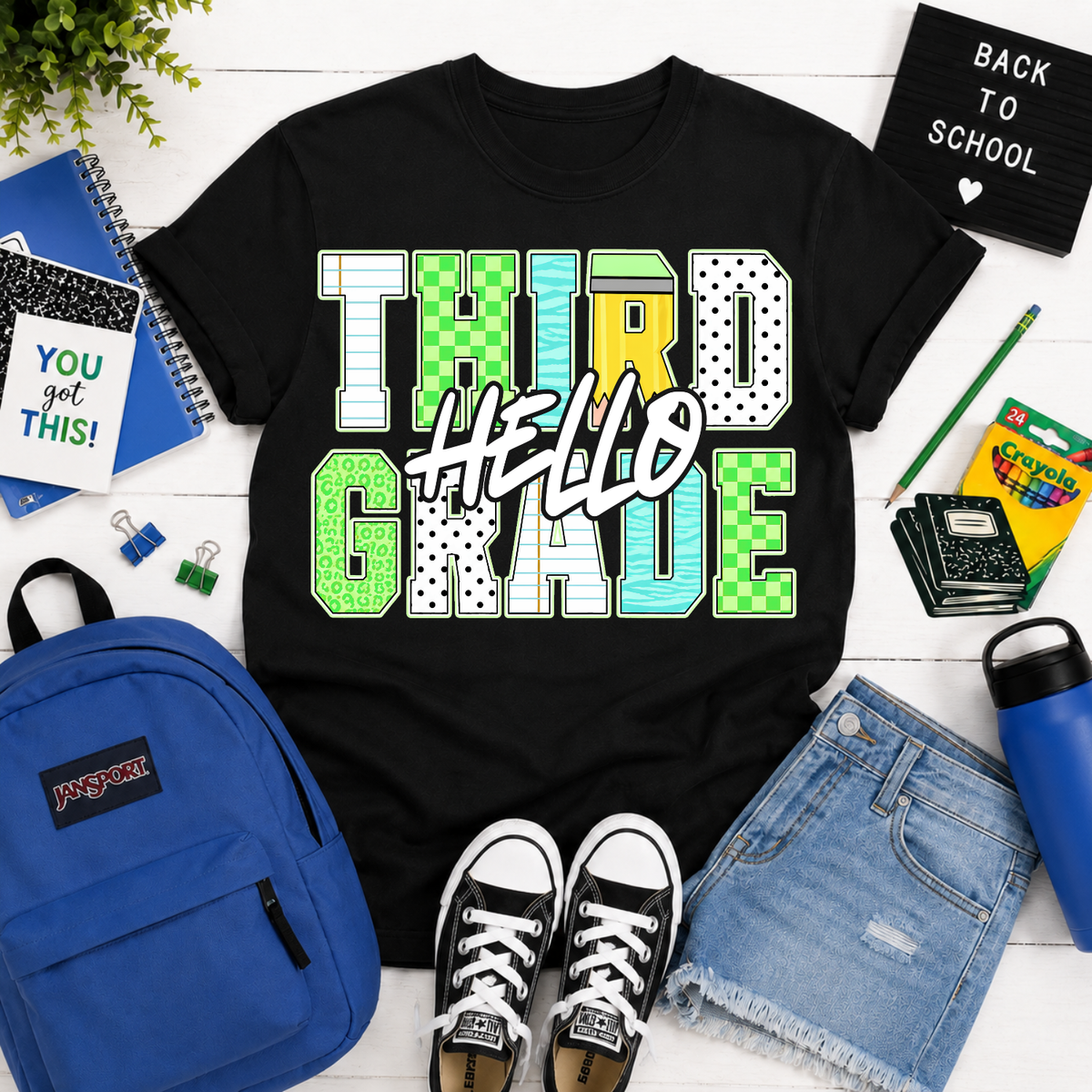 Hello third grade blue and green font (Parker) DTF Transfer