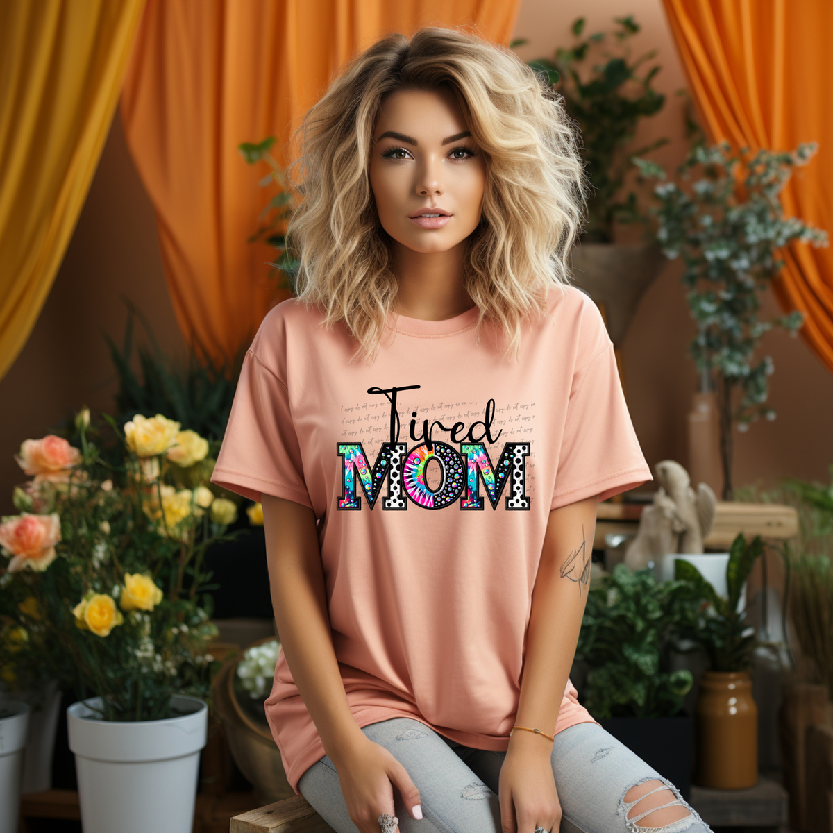 Tired Mom Faux Rhinestone 59349 DTF transfer