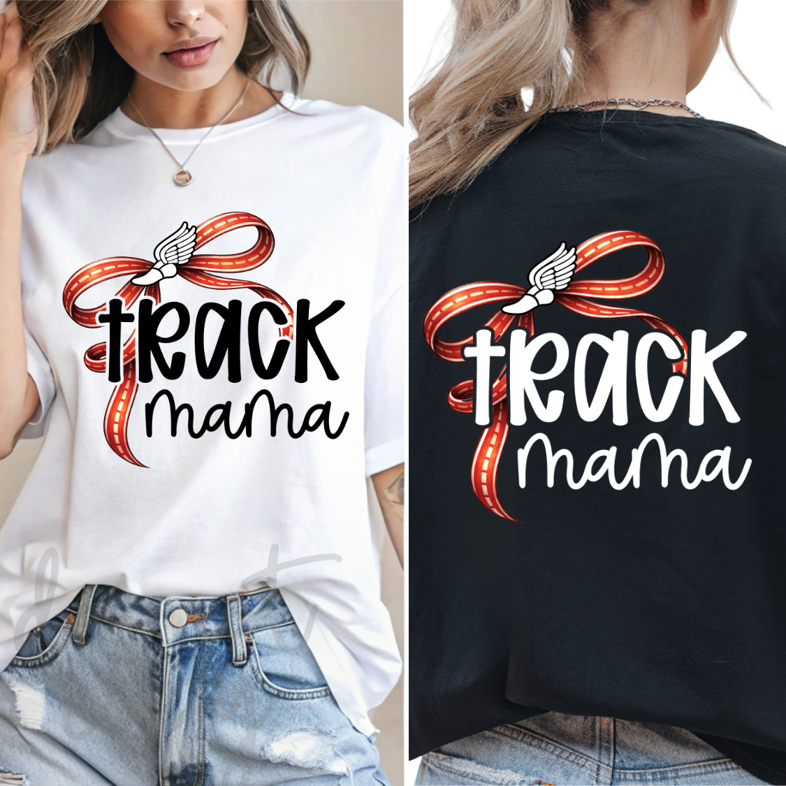 Track Mama (bow with winged shoe) (Parker) DTF Transfer