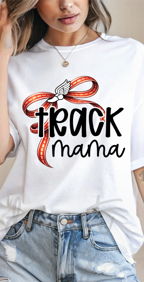 Track mama BLACK with red bow (Parker) DTF Transfer