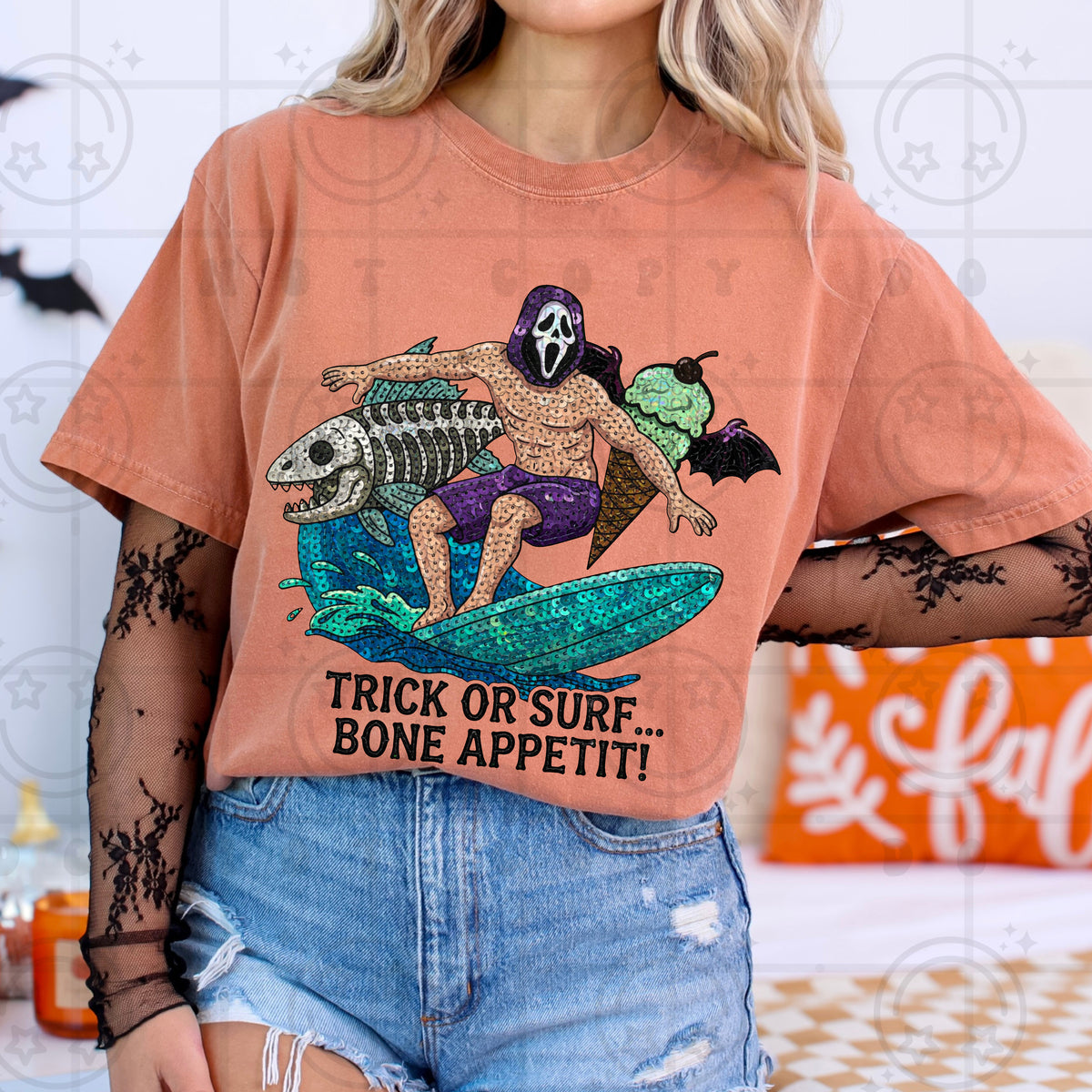 Trick or surf bone appetit faux sequins (HW) DTF Transfer
